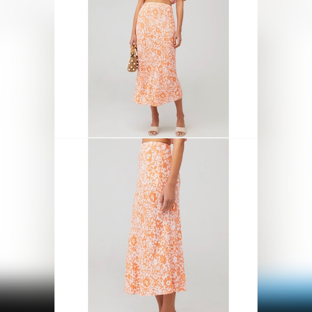 MINKPINK Orange Floral Printed Pull-On Midi Skirt